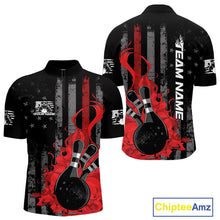 Load image into Gallery viewer, Custom Grunge Vintage Red Thin Line US Flag Patriotic Men Quarter-Zip Bowling Team Shirts IPHW10169