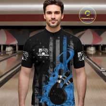 Load image into Gallery viewer, Custom Grunge Vintage Blue Thin Line US Flag Patriotic Men Quarter-Zip Bowling Team Shirts IPHW10170