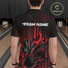 Load image into Gallery viewer, Custom Red Patrotic Flame Bowling Men Polo Shirt, US Flag Bowling Jersey IPHW11155