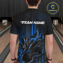 Load image into Gallery viewer, Custom Blue Patrotic Flame Bowling Men Polo Shirt, US Flag Bowling Jersey IPHW11158