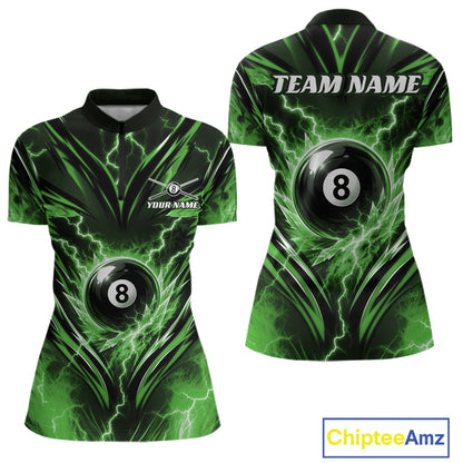 Custom Green Icy Lightning 8 Ball Billiards Women Quarter-Zip Shirt, Pool League Shirt IPHW11764