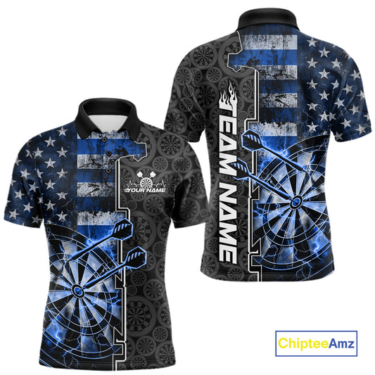 Custom Blue Lightning US Flag Dartboard Patriotic Dart Team Men Polo Shirt Dart Jerseys IPHW10388