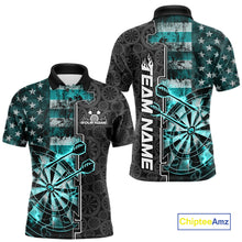 Load image into Gallery viewer, Custom Turquoise Blue Lightning US Flag Dartboard Patriotic Dart Team Men Polo Shirt IPHW10391