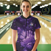 Load image into Gallery viewer, Custom Purple Butterfly And Roses Bowling Women Quarter-Zip Shirts, Ladies Bowling Team IPHW10877