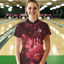 Load image into Gallery viewer, Custom Red Butterfly And Roses Bowling Women Quarter-Zip Shirts, Ladies Bowling Team IPHW10879