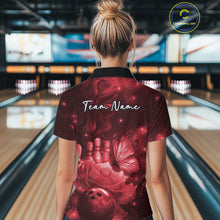 Load image into Gallery viewer, Custom Red Butterfly And Roses Bowling Women Quarter-Zip Shirts, Ladies Bowling Team IPHW10879