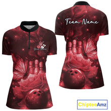 Load image into Gallery viewer, Custom Red Butterfly And Roses Bowling Women Quarter-Zip Shirts, Ladies Bowling Team IPHW10879