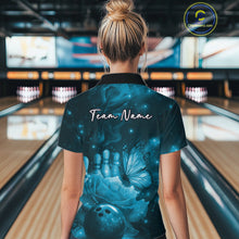 Load image into Gallery viewer, Custom Blue Butterfly And Roses Bowling Women Quarter-Zip Shirts, Ladies Bowling Team IPHW10880