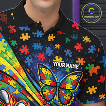 Load image into Gallery viewer, Custom Autism Awareness Butterfly Bowling Team Men Polo Shirt, Puzzles Bowling Jersey IPHW11214