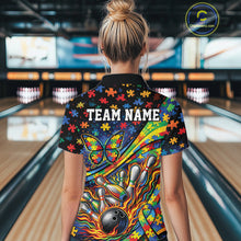 Load image into Gallery viewer, Custom Autism Awareness Butterfly Bowling Team Women Shirt, Puzzles Bowling Jersey IPHW11214