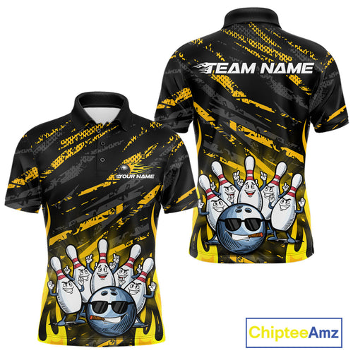 Custom Yellow Camo Funny Flame Bowling Men Polo Shirts, Bowling Team League Shirt IPHW10090