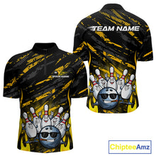 Load image into Gallery viewer, Custom Yellow Camo Funny Flame Bowling Men Quarter-Zip Shirts, Bowling Team League Shirt IPHW10090