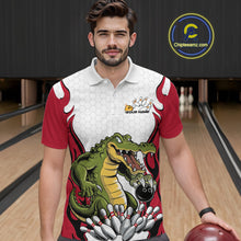 Load image into Gallery viewer, Custom Funny Alligator Bowling Men Polo Shirt, Alligator Red Bowling Team League Shirt IPHW10683