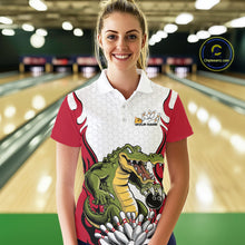 Load image into Gallery viewer, Custom Funny Alligator Bowling Women Polo Shirt, Alligator Red Bowling Team League Shirt IPHW10683