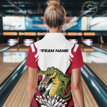 Load image into Gallery viewer, Custom Funny Alligator Bowling Women Polo Shirt, Alligator Red Bowling Team League Shirt IPHW10683