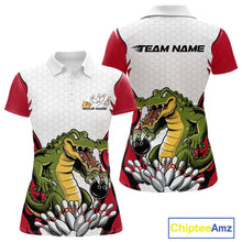 Load image into Gallery viewer, Custom Funny Alligator Bowling Women Polo Shirt, Alligator Red Bowling Team League Shirt IPHW10683