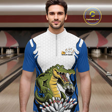 Load image into Gallery viewer, Custom Funny Alligator Bowling Men Quarter-Zip Shirt, Alligator Blue Bowling Team League Shirt IPHW10684