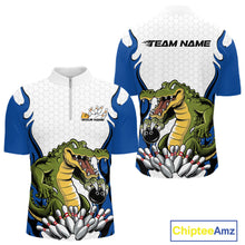 Load image into Gallery viewer, Custom Funny Alligator Bowling Men Quarter-Zip Shirt, Alligator Blue Bowling Team League Shirt IPHW10684