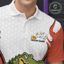 Load image into Gallery viewer, Custom Funny Alligator Bowling Men Polo Shirt, Alligator Orange Bowling Team League Shirt IPHW10686