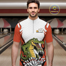 Load image into Gallery viewer, Custom Funny Alligator Bowling Men Quarter-Zip Shirt, Alligator Orange Bowling Team League Shirt IPHW10686