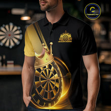Load image into Gallery viewer, Custom Black And Gold Dartboard With Crown Dart Team Men Polo Shirts, Dart Jerseys IPHW9995
