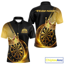 Load image into Gallery viewer, Custom Black And Gold Dartboard With Crown Dart Team Men Polo Shirts, Dart Jerseys IPHW9995