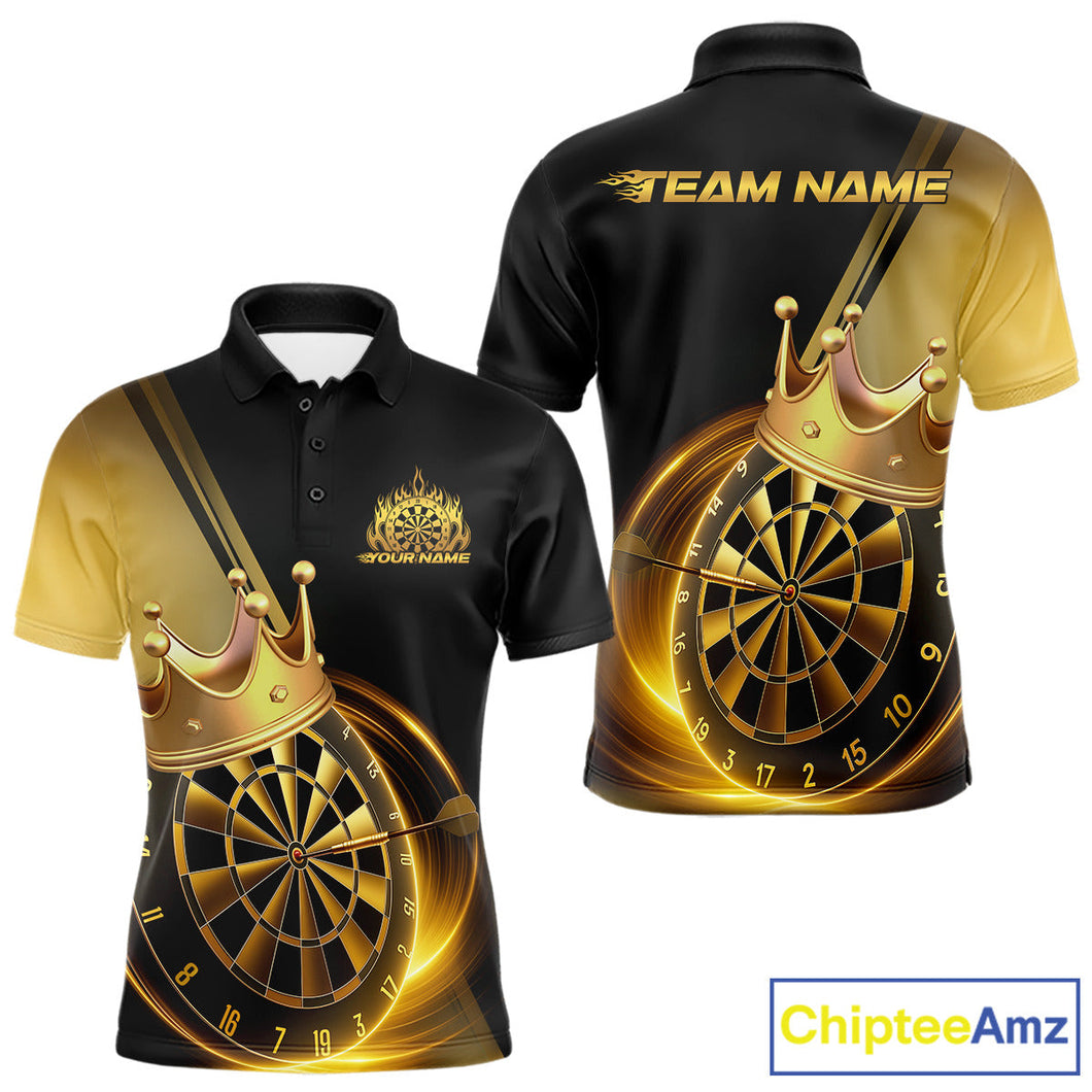 Custom Black And Gold Dartboard With Crown Dart Team Men Polo Shirts, Dart Jerseys IPHW9995