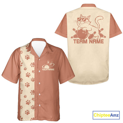 Custom Retro 50S Cat Bowling Button Up Shirt Men And Women, Vintage Cat Bowling Shirt IPHW10097
