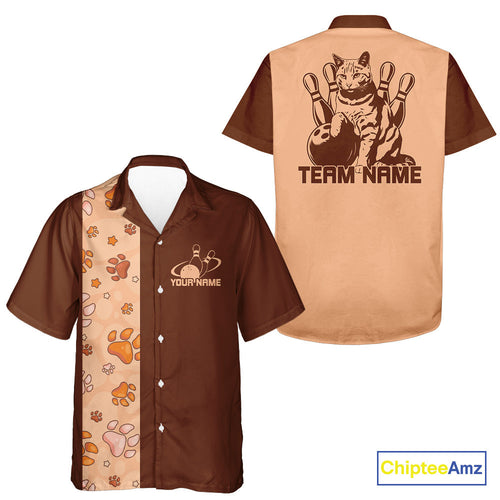 Custom Retro 50S Cat Bowling Button Up Shirt Men And Women, Vintage Cat Bowling Shirt IPHW10100