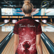 Load image into Gallery viewer, Custom Red Butterfly Women Bowling Polo Shirt, Ladies Bowling League Shirt IPHW10921