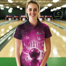 Load image into Gallery viewer, Custom Pink Butterfly Women Bowling Polo Shirt, Ladies Bowling League Shirt IPHW10923