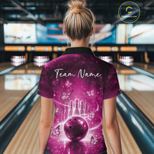 Load image into Gallery viewer, Custom Pink Butterfly Women Bowling Quarter-Zip Shirt, Ladies Bowling League Shirt IPHW10923