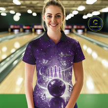 Load image into Gallery viewer, Custom Purple Butterfly Women Bowling Polo Shirt, Ladies Bowling League Shirt IPHW10924