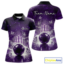Load image into Gallery viewer, Custom Purple Butterfly Women Bowling Polo Shirt, Ladies Bowling League Shirt IPHW10924