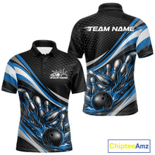 Load image into Gallery viewer, Custom Blue Flame Bowling Men Polo Shirt, Bowling Team League Shirt Bowler Jerseys IPHW11227