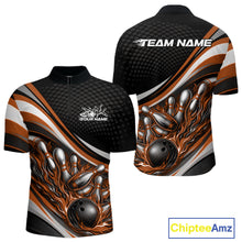 Load image into Gallery viewer, Custom Orange Flame Bowling Men Quarter-Zip Shirt, Bowling Team League Shirt Bowler Jerseys IPHW11228