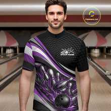 Load image into Gallery viewer, Custom Purple Flame Bowling Men Quarter-Zip Shirt, Bowling Team League Shirt Bowler Jerseys IPHW11229