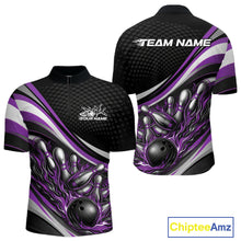 Load image into Gallery viewer, Custom Purple Flame Bowling Men Quarter-Zip Shirt, Bowling Team League Shirt Bowler Jerseys IPHW11229