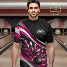 Load image into Gallery viewer, Custom Pink Flame Bowling Men Quarter-Zip Shirt, Bowling Team League Shirt Bowler Jerseys IPHW11230