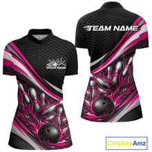 Load image into Gallery viewer, Custom Pink Flame Bowling Women Quarter-Zip Shirt, Bowling Team League Shirt Jerseys IPHW11230