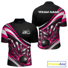Load image into Gallery viewer, Custom Pink Flame Bowling Men Quarter-Zip Shirt, Bowling Team League Shirt Bowler Jerseys IPHW11230
