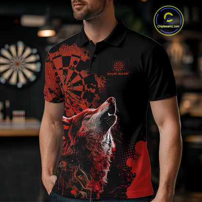 Custom Red Orange Splatter Grunge Dart Wolf Men Polo Shirts, Wolf Dart Team Jerseys IPHW10012