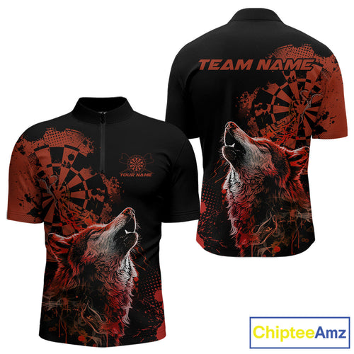 Custom Red Orange Splatter Grunge Dart Wolf Men Quarter-Zip Shirts, Wolf Dart Team Jerseys IPHW10012