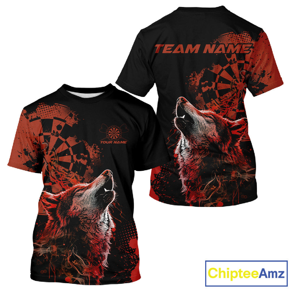 Custom Red Orange Splatter Grunge Dart Wolf Men T-Shirts, Wolf Dart Team Jerseys IPHW10012