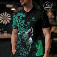 Load image into Gallery viewer, Custom Black And Green Splatter Grunge Dart Wolf Men Polo Shirts, Wolf Dart Team Jerseys IPHW10013