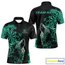 Load image into Gallery viewer, Custom Black And Green Splatter Grunge Dart Wolf Men Polo Shirts, Wolf Dart Team Jerseys IPHW10013