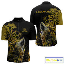 Load image into Gallery viewer, Custom Black And Yellow Splatter Grunge Dart Wolf Men Quarter-Zip Shirts, Wolf Dart Team Jerseys IPHW10014