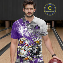 Load image into Gallery viewer, Custom Angry Bowling Ball And Pin Fight Funny Shirt, Purple Bowling And Beer Shirt IPHW11252