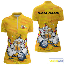 Load image into Gallery viewer, Custom Funny Bowling And Beer Women Quarter-Zip Shirt, Bowling Ball And Pins Party Jersey IPHW9827