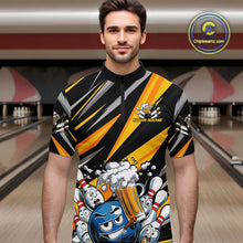 Load image into Gallery viewer, Custom Black And Yellow Funny Bowling And Beer Party Quarter-Zip Shirts For Men, Bowler Outfit IPHW9830